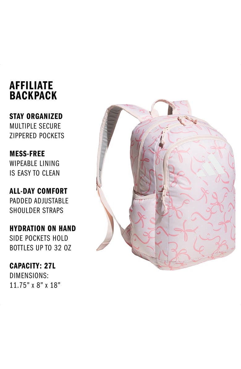 adidas Kids' Affiliate Backpack, Alternate, color, Bow Print Pink Tint