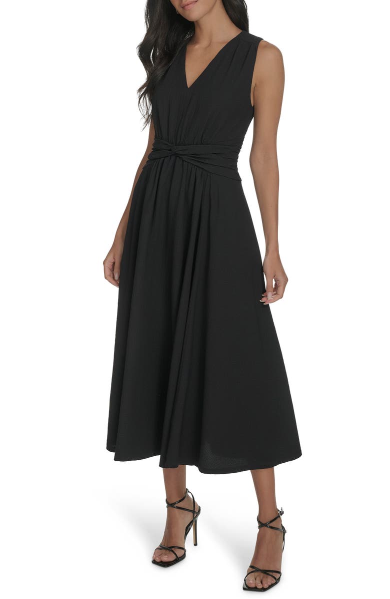 Sleeveless Knotted Waist Gauze Midi Dress