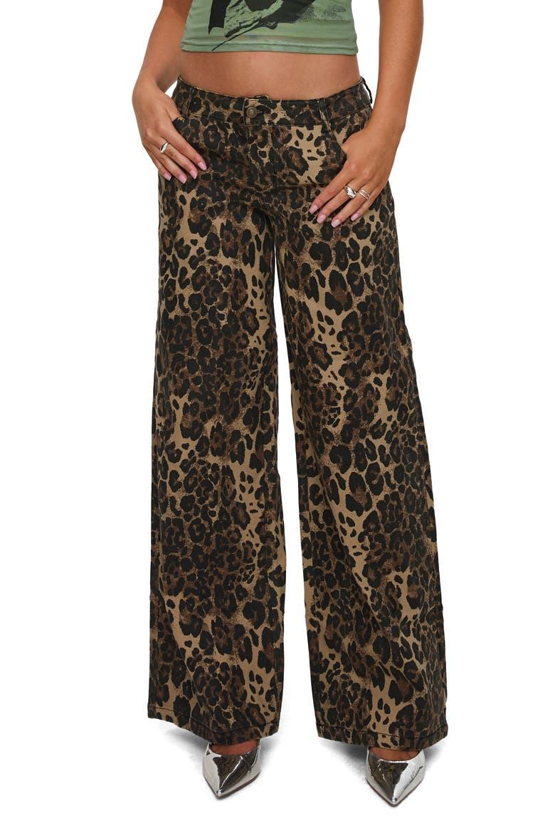 Pantar Leopard Print Low Rise Wide Leg Jeans, Main, color, BROWN