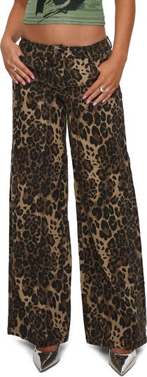 Pantar Leopard Print Low Rise Wide Leg Jeans