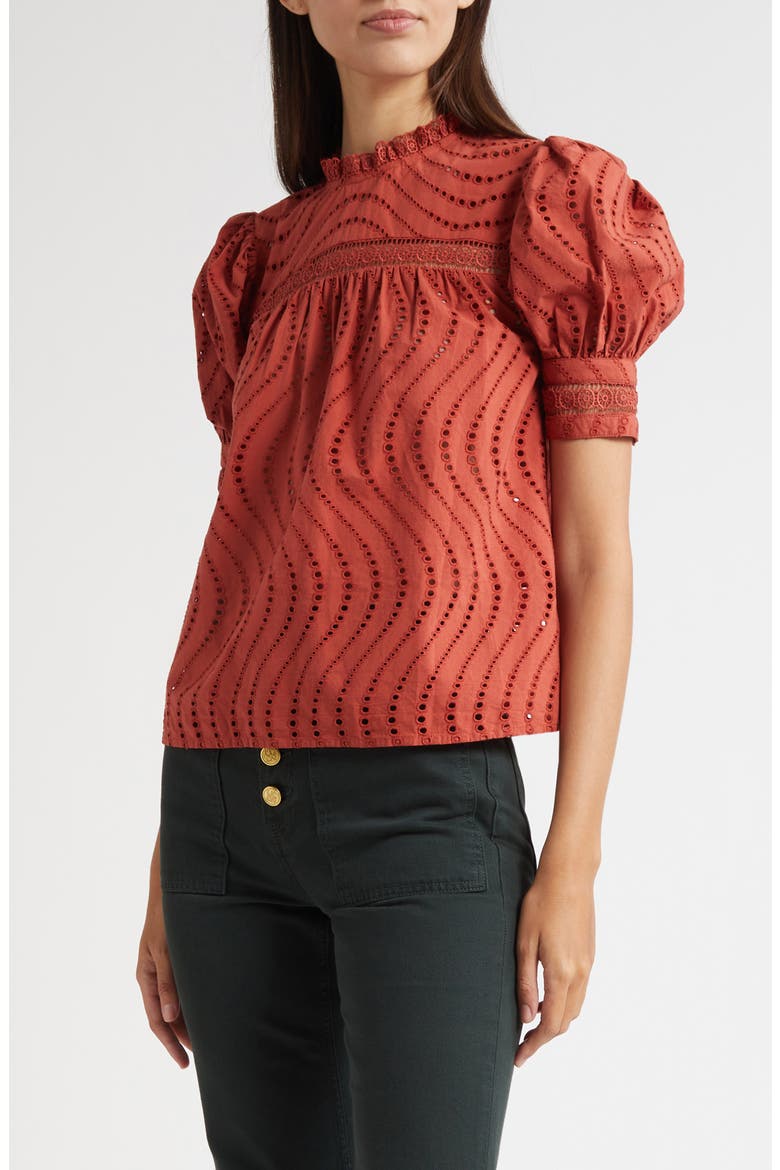 Virginia Lace Collar Puff Sleeve Top, Main, color, CLARET
