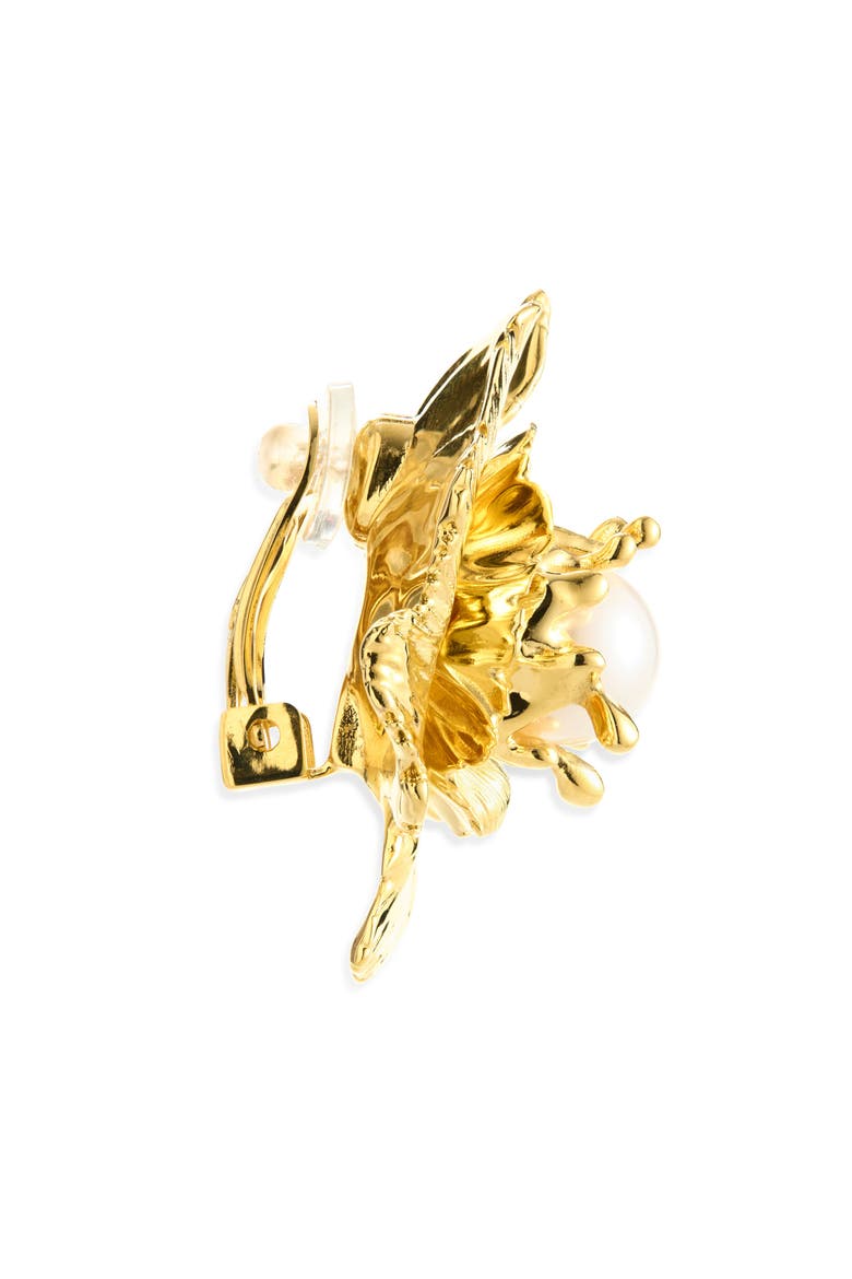 Wild Poppy Faux Pearl Clip-On Earrings, Alternate, color, GOLD