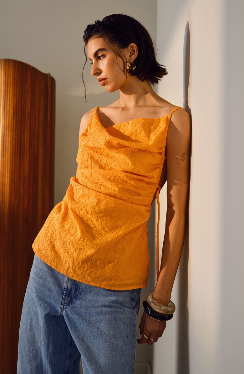 Topshop Embroidered Cotton Blend Camisole, Alternate, color, Orange