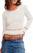 Free People Tilly Cherry Pointelle Knit Crop Sweater