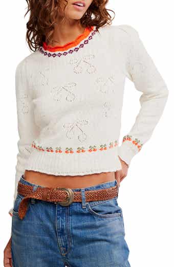 Free People Tilly Cherry Pointelle Knit Crop Sweater
