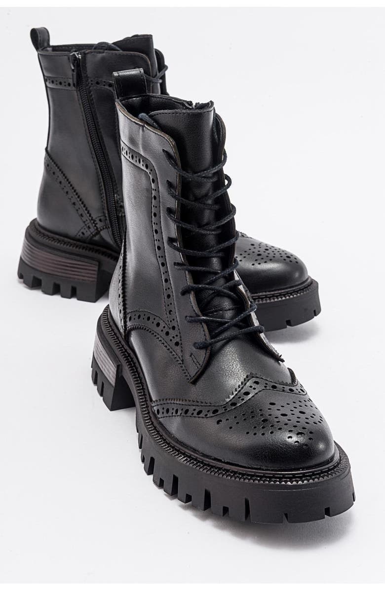 Prologue Shoes Coralo Lace-Up Combat Boot, Main, color, Black Faux Leather
