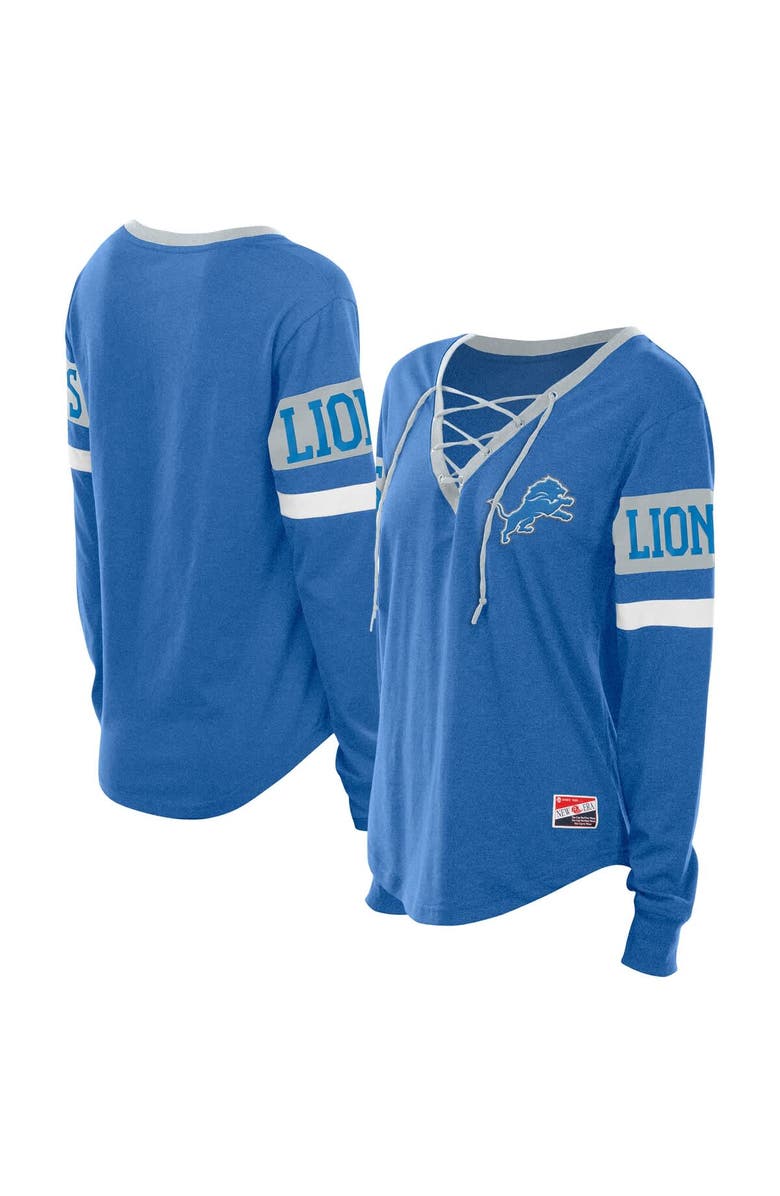 New Era Women's New Era Blue Detroit Lions Throwback Lace-Up Long-Sleeve T-Shirt, Main, color, Blue