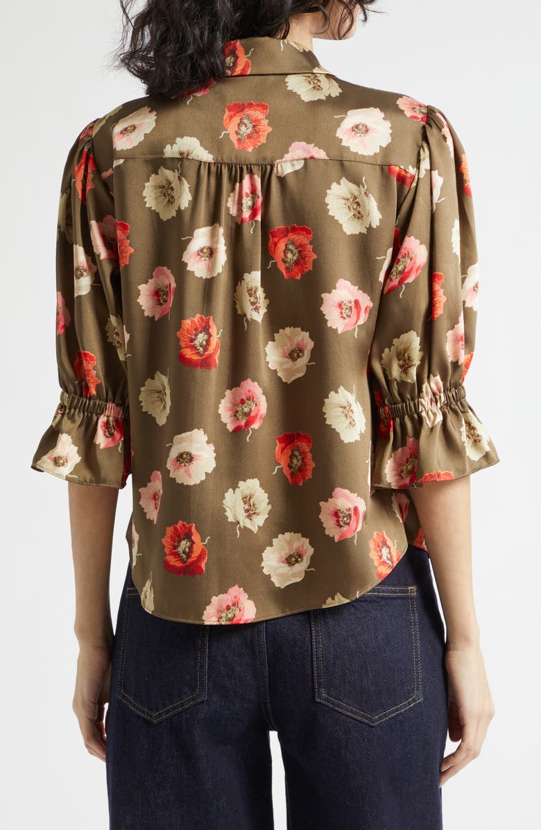 Cinq à Sept Fiona Floating Poppies Button-Up Top, Alternate, color, Dark Olive Multi