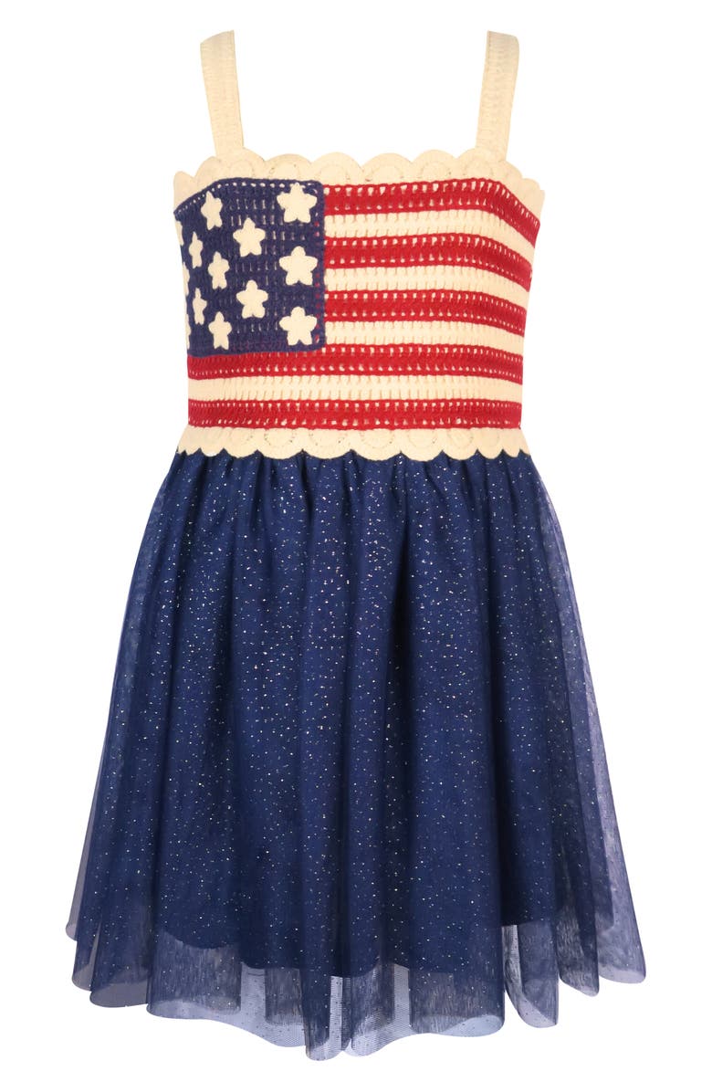 Zunie Kids' Americana Open Stitch Dress, Main, color, Navy Multi