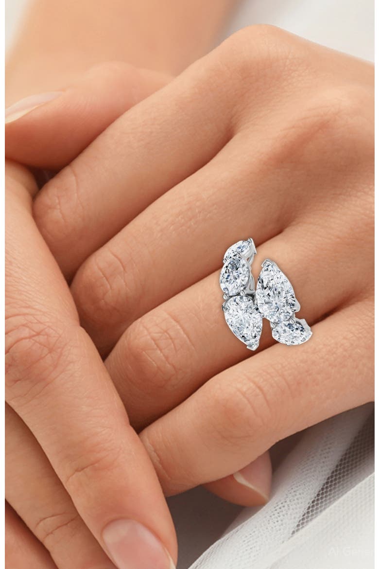 7.10Ct Pear & Oval Shape Bypass Ring Gold Lab Grown, Alternate, color, 10k White Gold