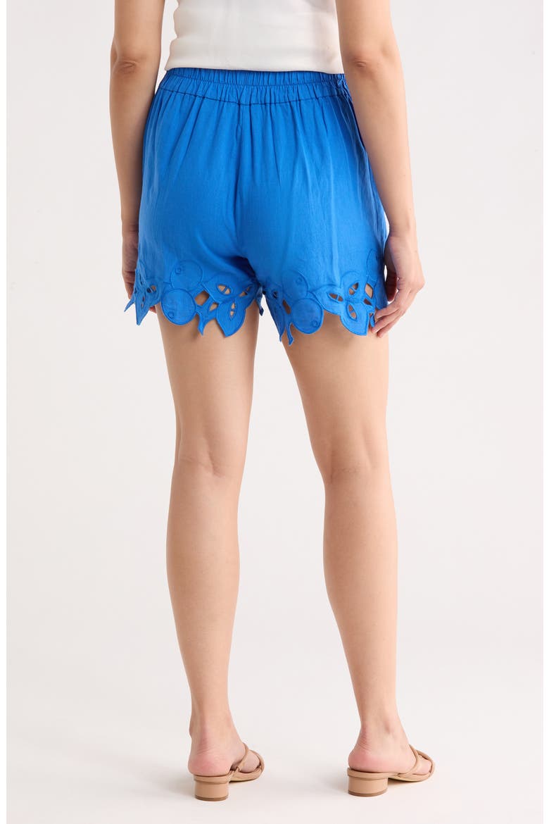 Embroidered Hem Linen Blend Shorts, Alternate, color, BLUE BLISS