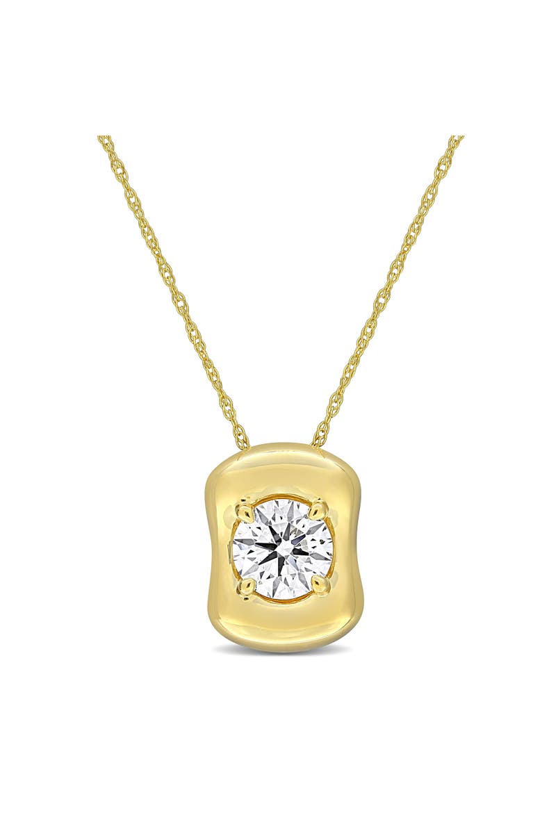 Lab-Grown Diamond Solitaire Puffed Necklace 14k, Main, color, Yellow Gold