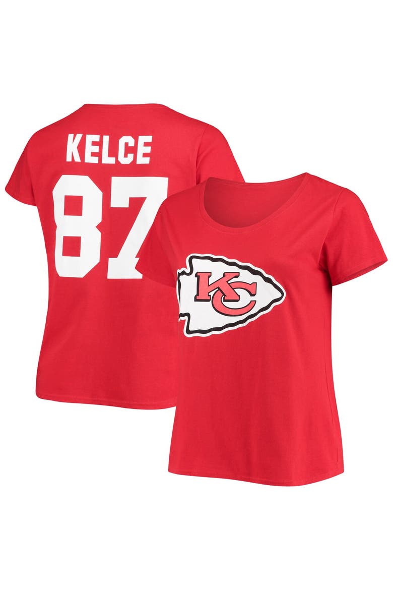 Women's Travis Kelce Red Kansas City Chiefs Plus Size Fair Catch Name & Number V-Neck T-Shirt, Main, color, Red