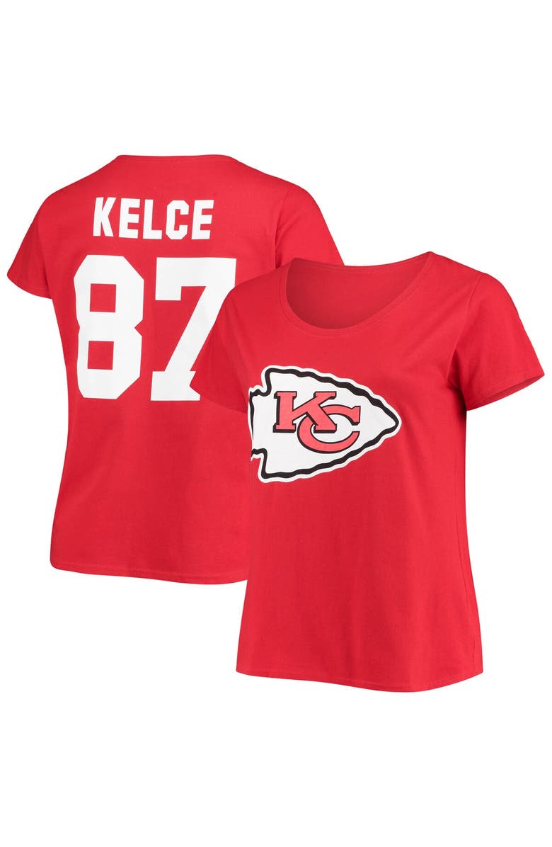 FANATICS Women's Travis Kelce Red Kansas City Chiefs Plus Size Fair Catch Name & Number V-Neck T-Shirt, Main, color, Red