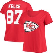 FANATICS Women's Travis Kelce Red Kansas City Chiefs Plus Size Fair Catch Name & Number V-Neck T-Shirt