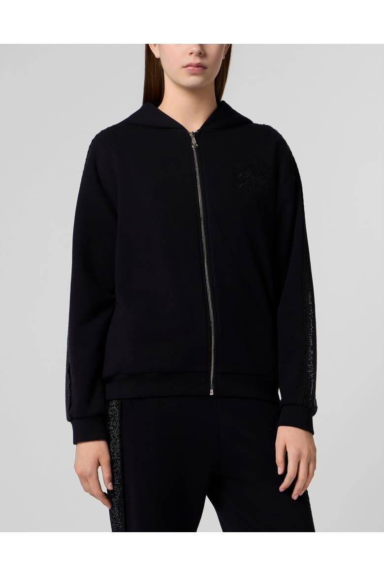 Zip Hoodie Strass Band Women, Main, color, black