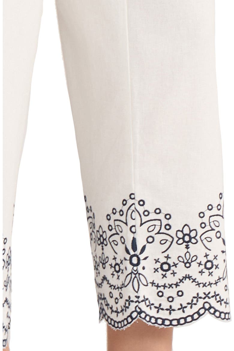 Embroidered Hem Linen Blend Crop Pants, Alternate, color, NATURAL WHITE/ PACIFIC NAVY