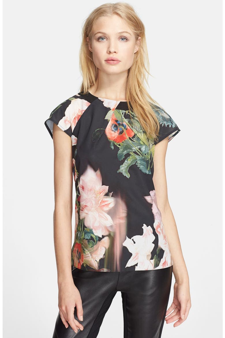 'Opulent Bloom' Print Top, Main, color, BLACK