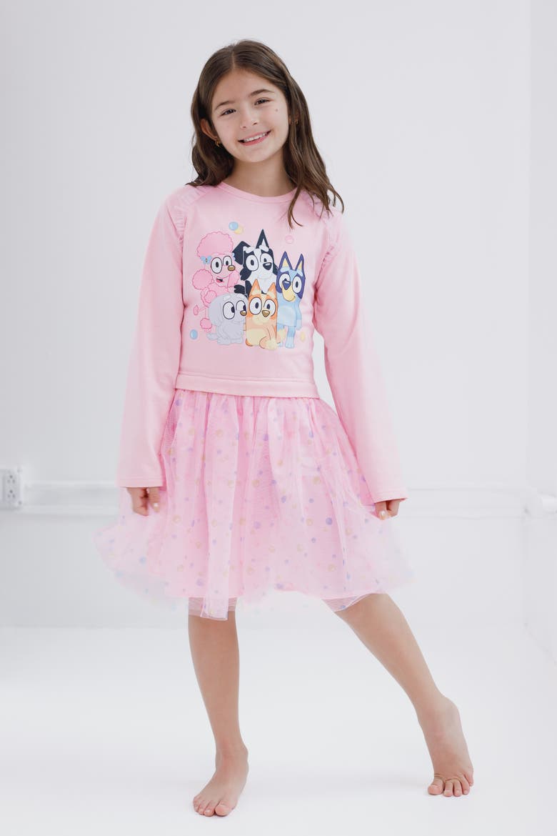 French Terry Mesh Tutu Dress, Alternate, color, Bluey and Bingo Pink