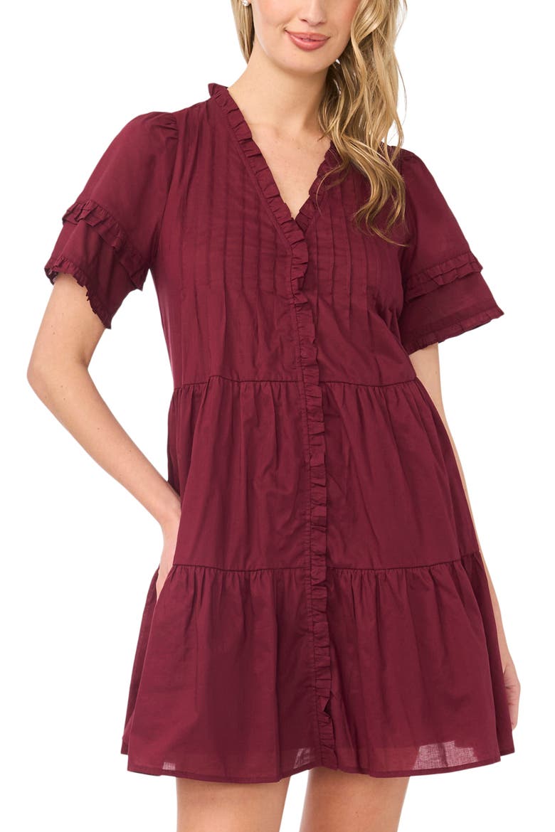 Pintuck Tiered Cotton Dress, Alternate, color, WINDOW WINE