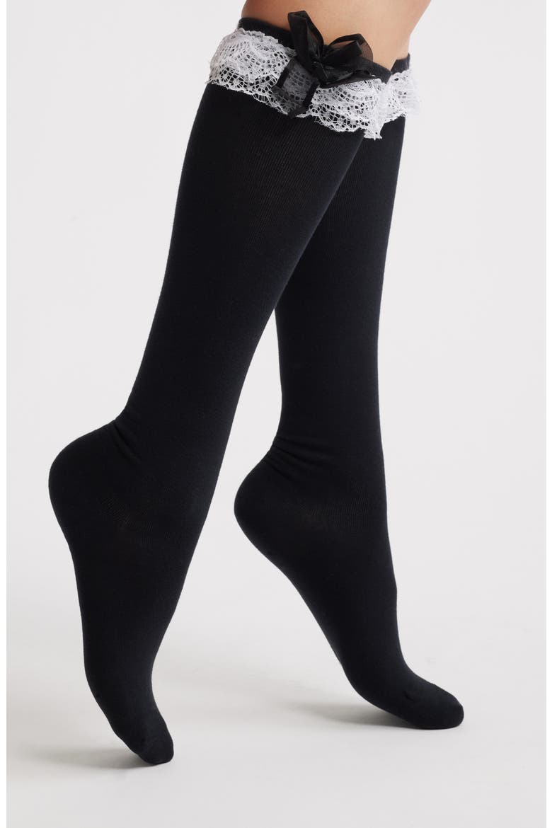 Charmed Edge Knee High Socks, Main, color, BLACK