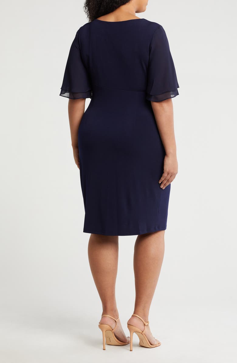 Connected Apparel Double Flutter Sleeve Faux Wrap Dress, Alternate, color, 