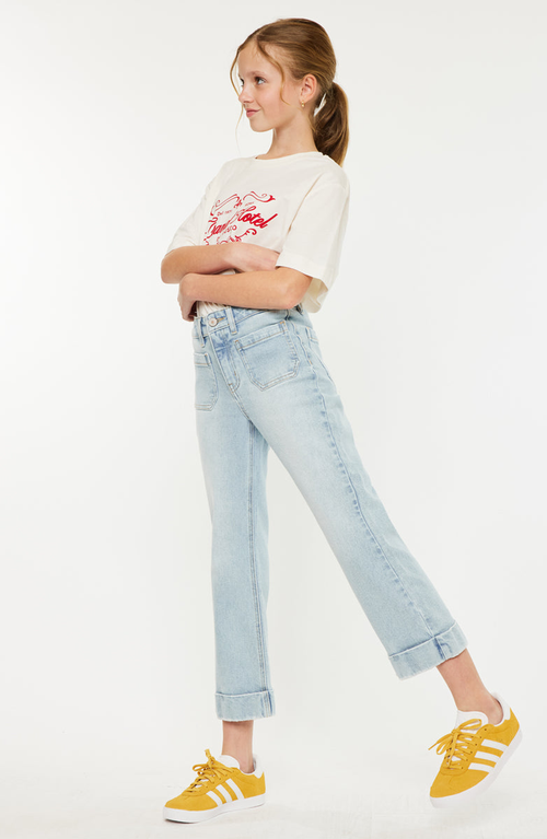 Kancan Evie High Rise Cropped Flare Jeans In Blue