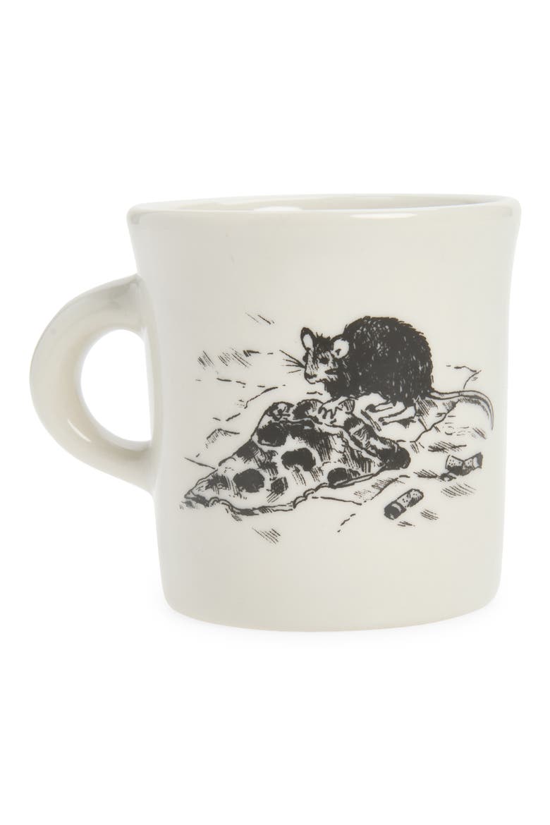 NYC Toile Pizza Rat Mug, Main, color, WHITE/ BLACK