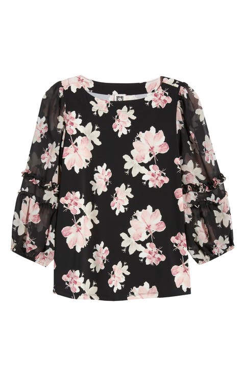 Ruffle Floral Puff Sleeve Top