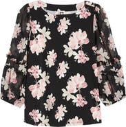 Anne Klein Ruffle Floral Puff Sleeve Top