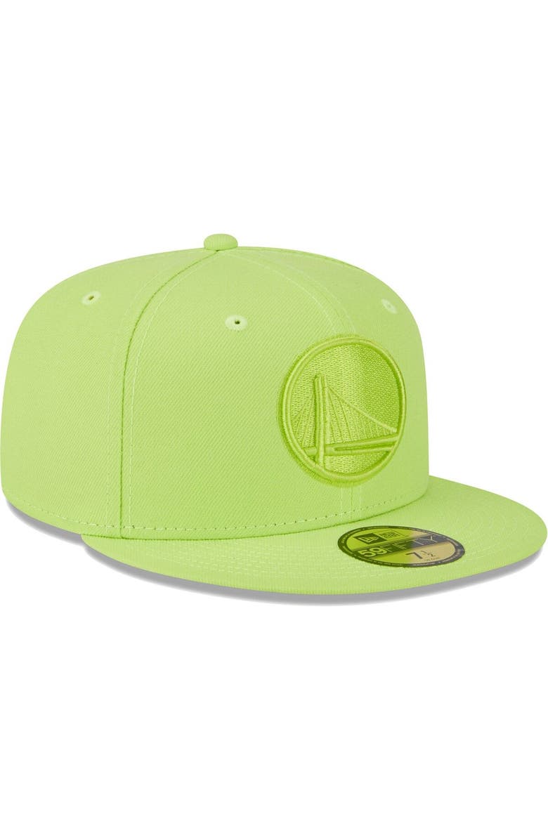 New Era Men's New Era Neon Green Golden State Warriors Spring Color Pack 59FIFTY Fitted Hat, Alternate, color, 