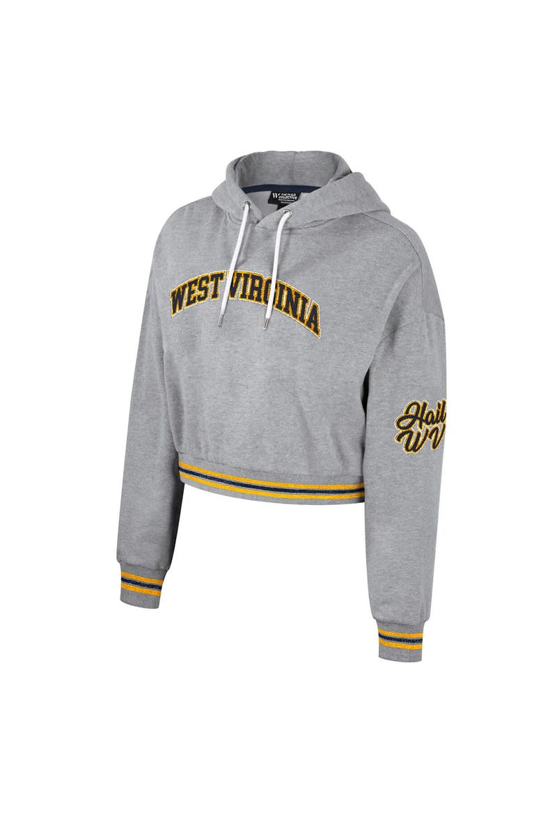 Women's The Wild Collective Heather Gray West Virginia Mountaineers Cropped Shimmer Pullover Hoodie, Alternate, color, Heather Gray