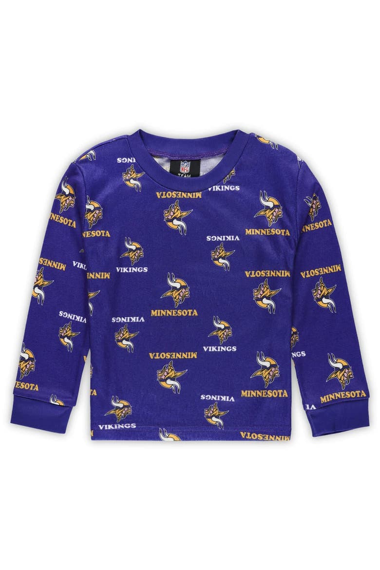 Toddler Outerstuff Purple Minnesota Vikings All-Over-Print Long Sleeve T-Shirt and Pants Sleep Set, Alternate, color, Purple