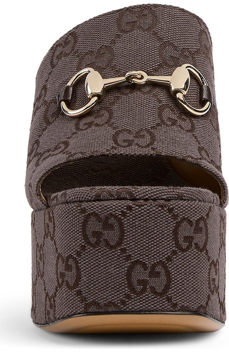 Gucci Carmen Horsebit GG Monogram Platform Wedge Sandal, Alternate, color, Brown