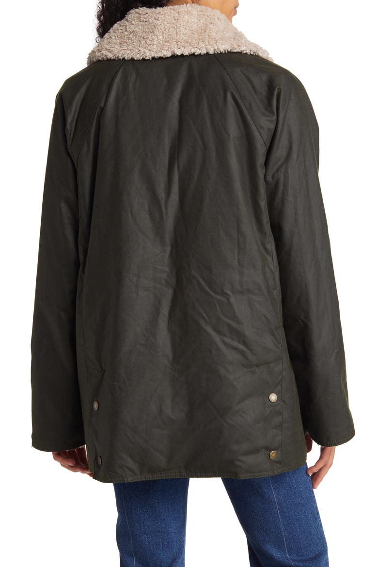 Carloway Waxed Cotton Jacket with Removable Faux Shearling Collar, Alternate, color, FERN/ CLASSIC TARTAN