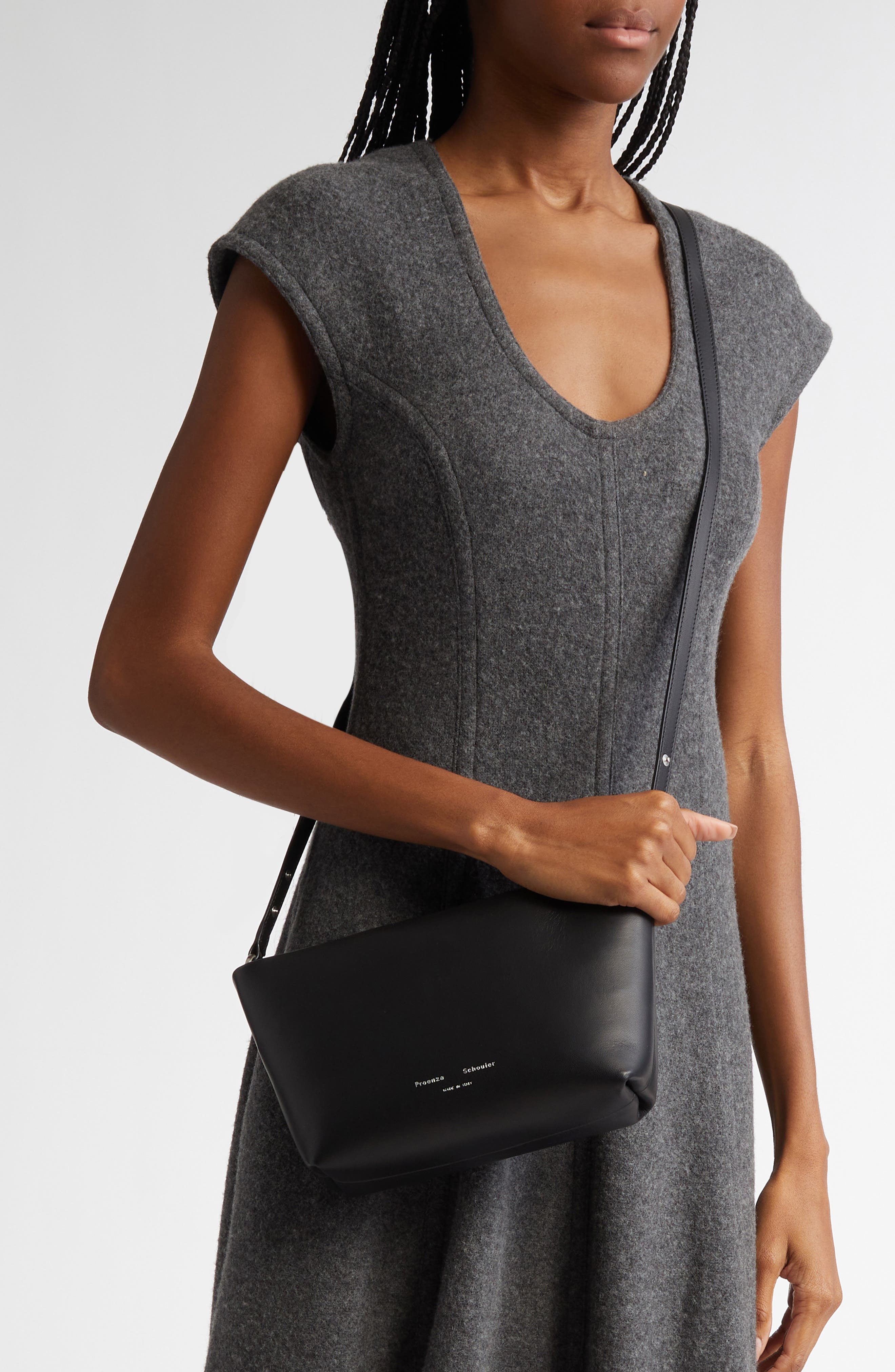 Proenza Schouler Bond Leather Shoulder Bag, Alternate, color, Black