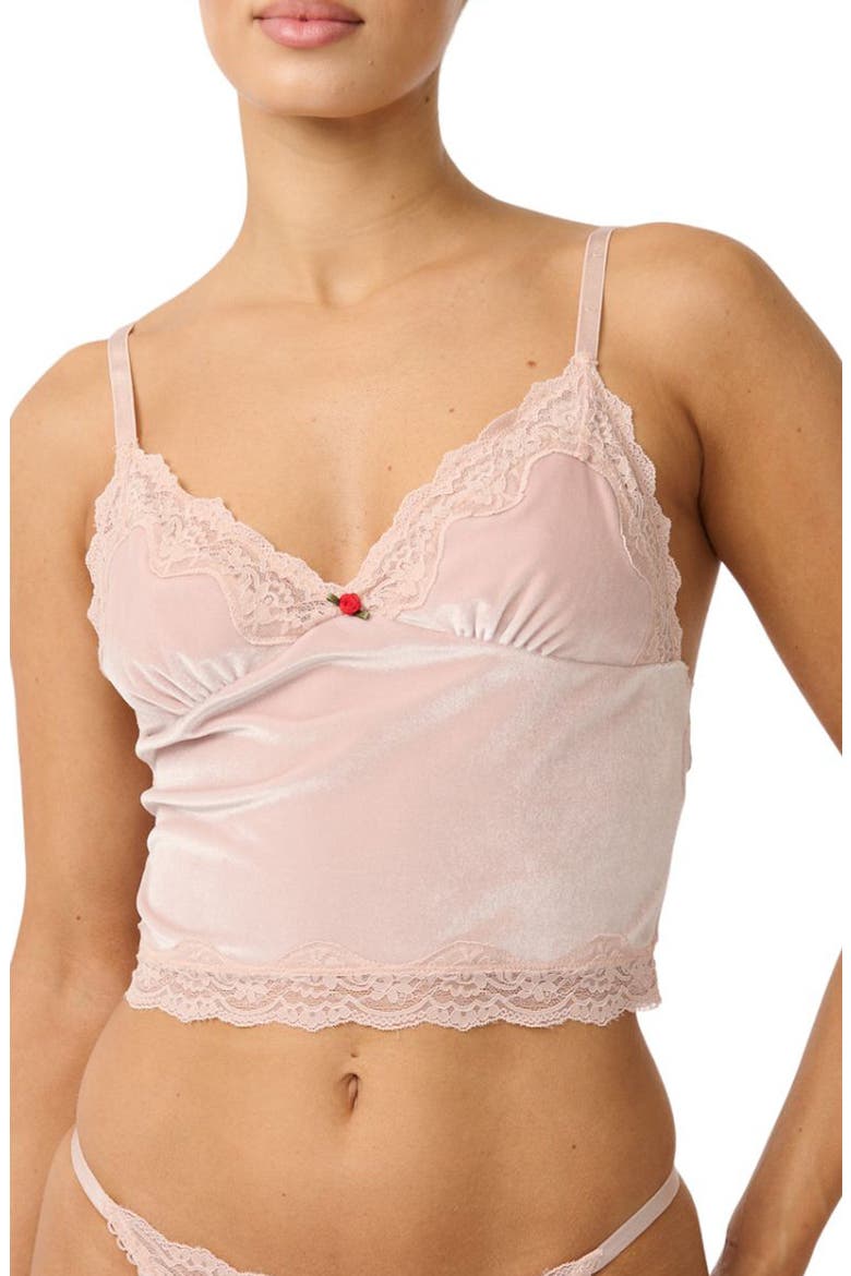 Polly Lace Trim Velvet Camisole, Main, color, DUSTY PINK