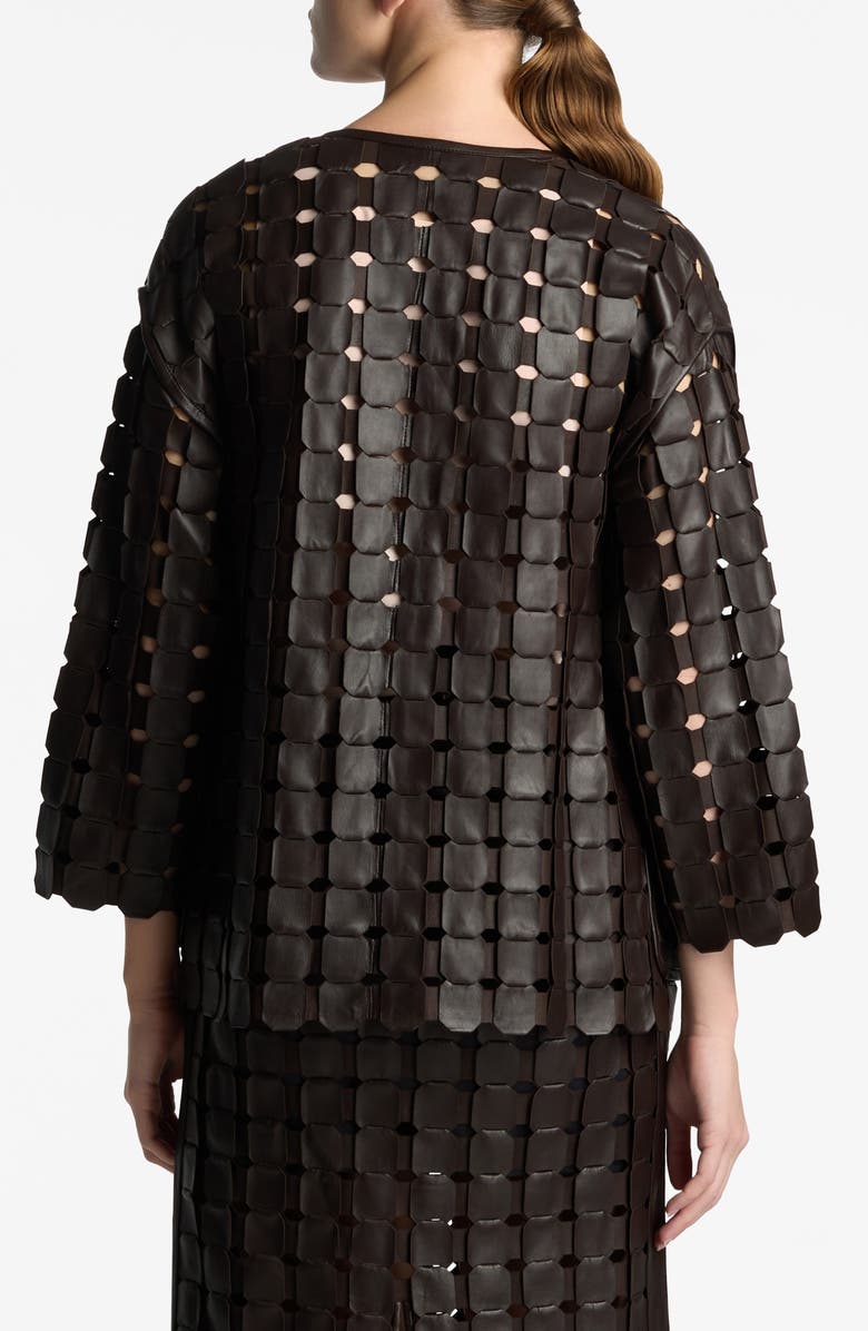 St. John Collection Geometric Woven Leather Jacket, Alternate, color, 