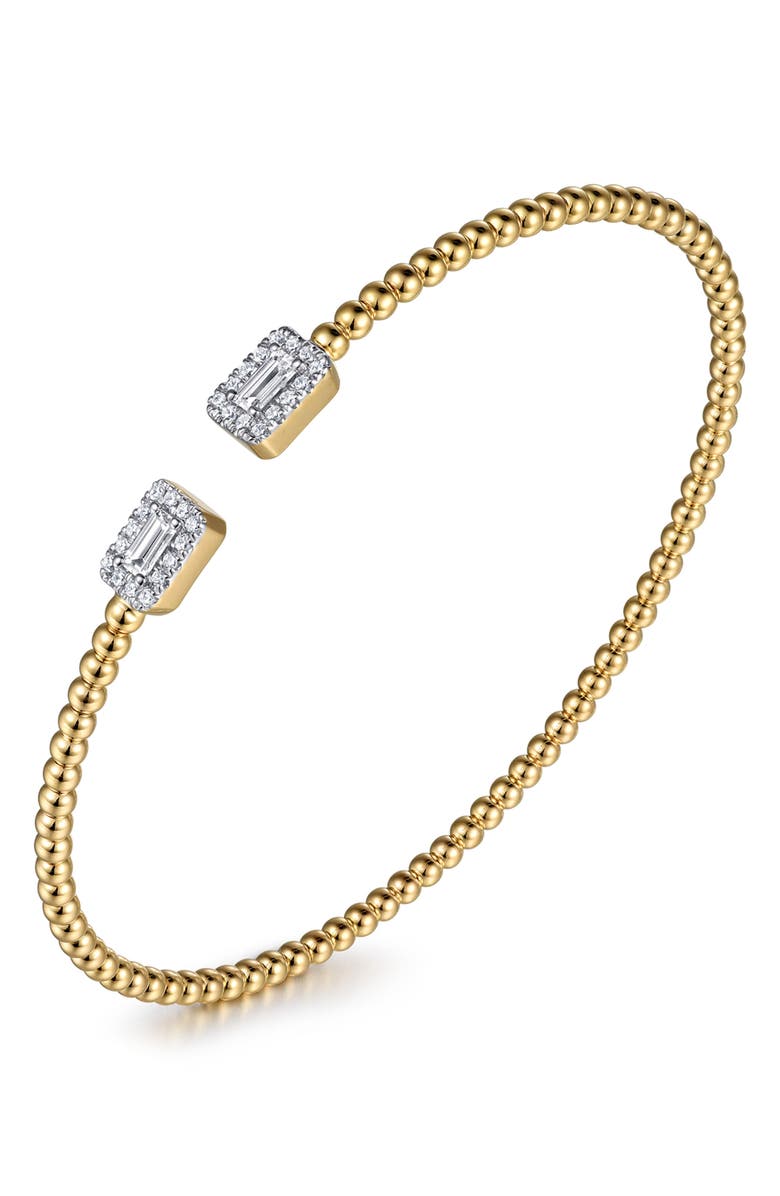 Gabriel & Co. Bujukan Diamond Baguette Beaded Cuff Bracelet, Main, color, Gold