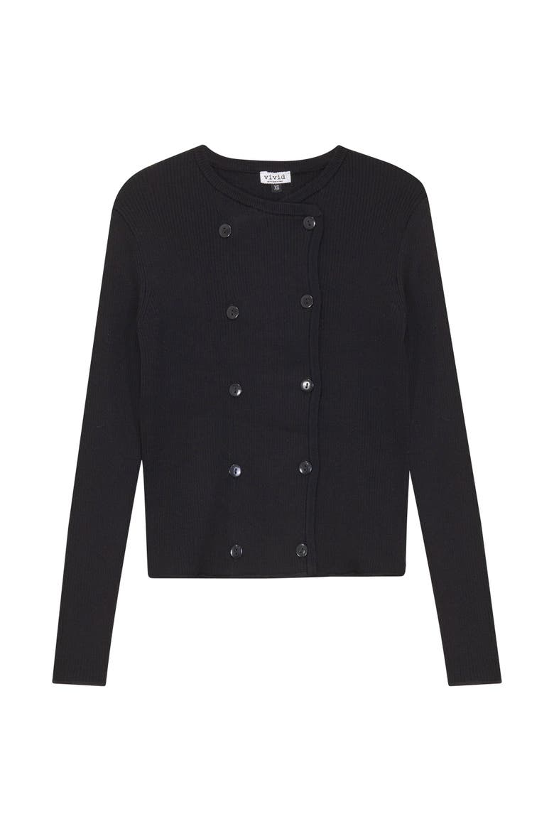 Double Breasted Button Front Cropped Knit Cardigan, Alternate, color, Black