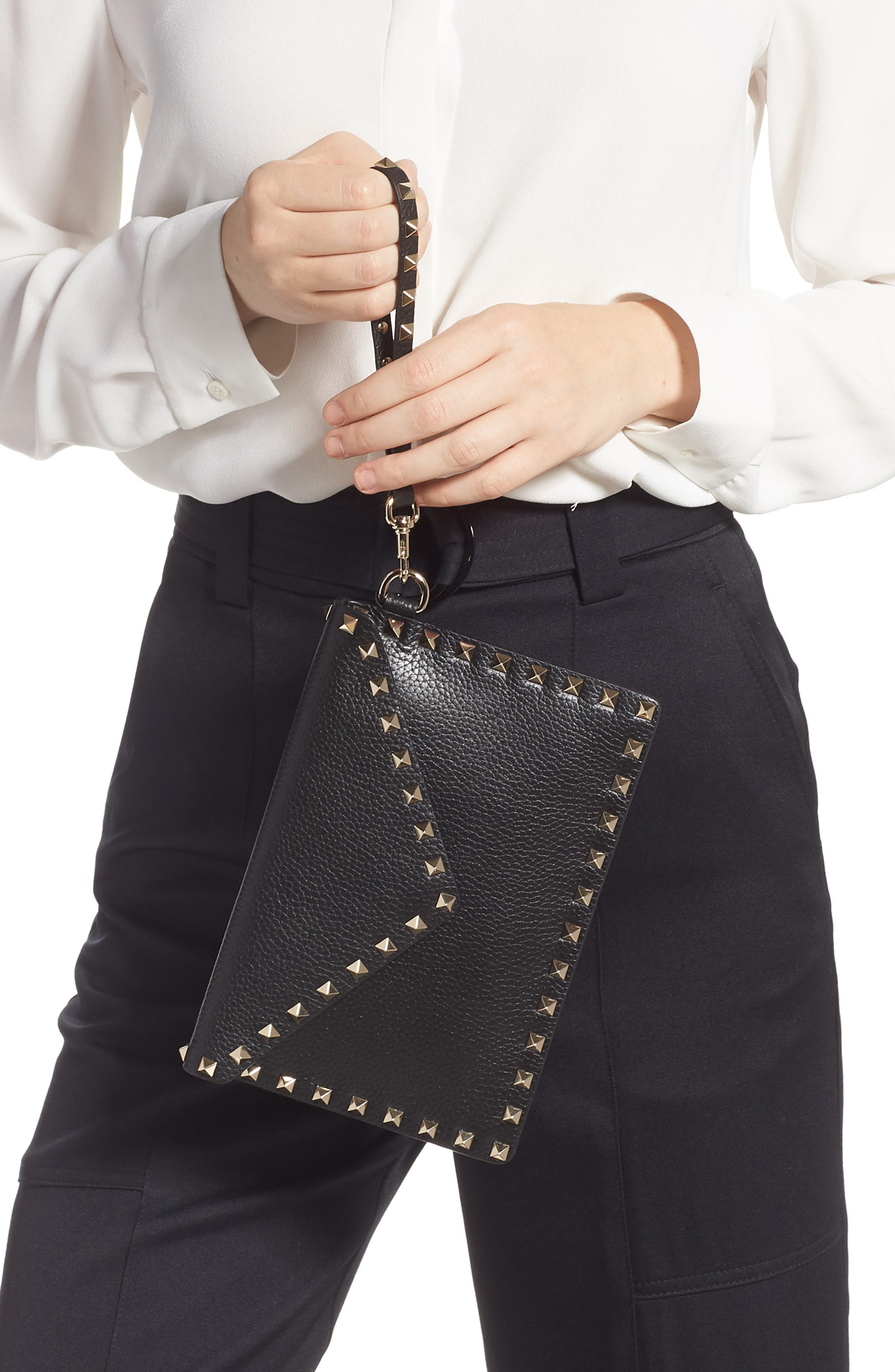 Valentino Garavani Medium Rockstud Leather Envelope Pouch, Alternate, color, 