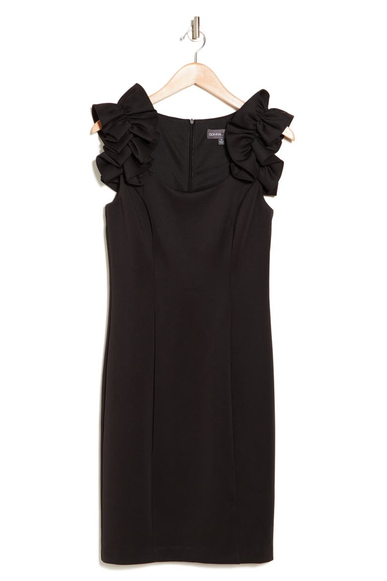 Donna Ricco Ruffle Shoulder Sheath Dress, Alternate, color, BLACK