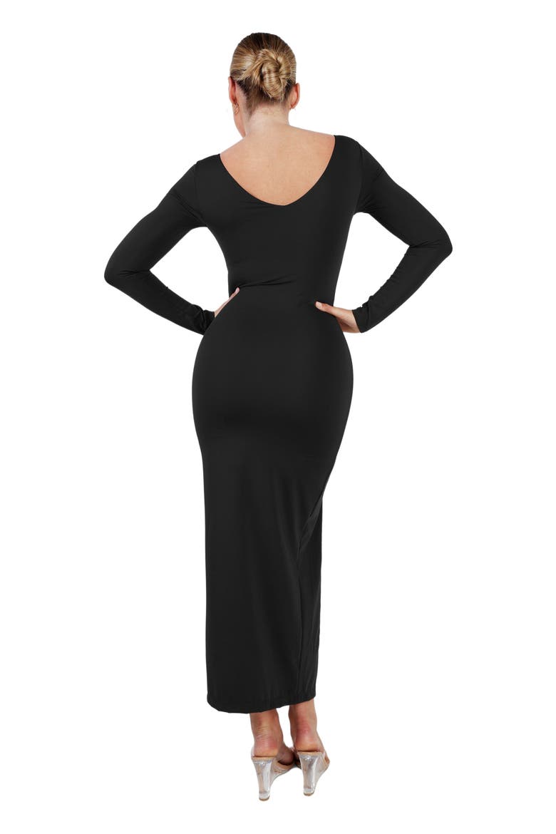 Shapewear Long Sleeve V-Neck Low Back Slimming Maxi Dress, Alternate, color, Classic Black