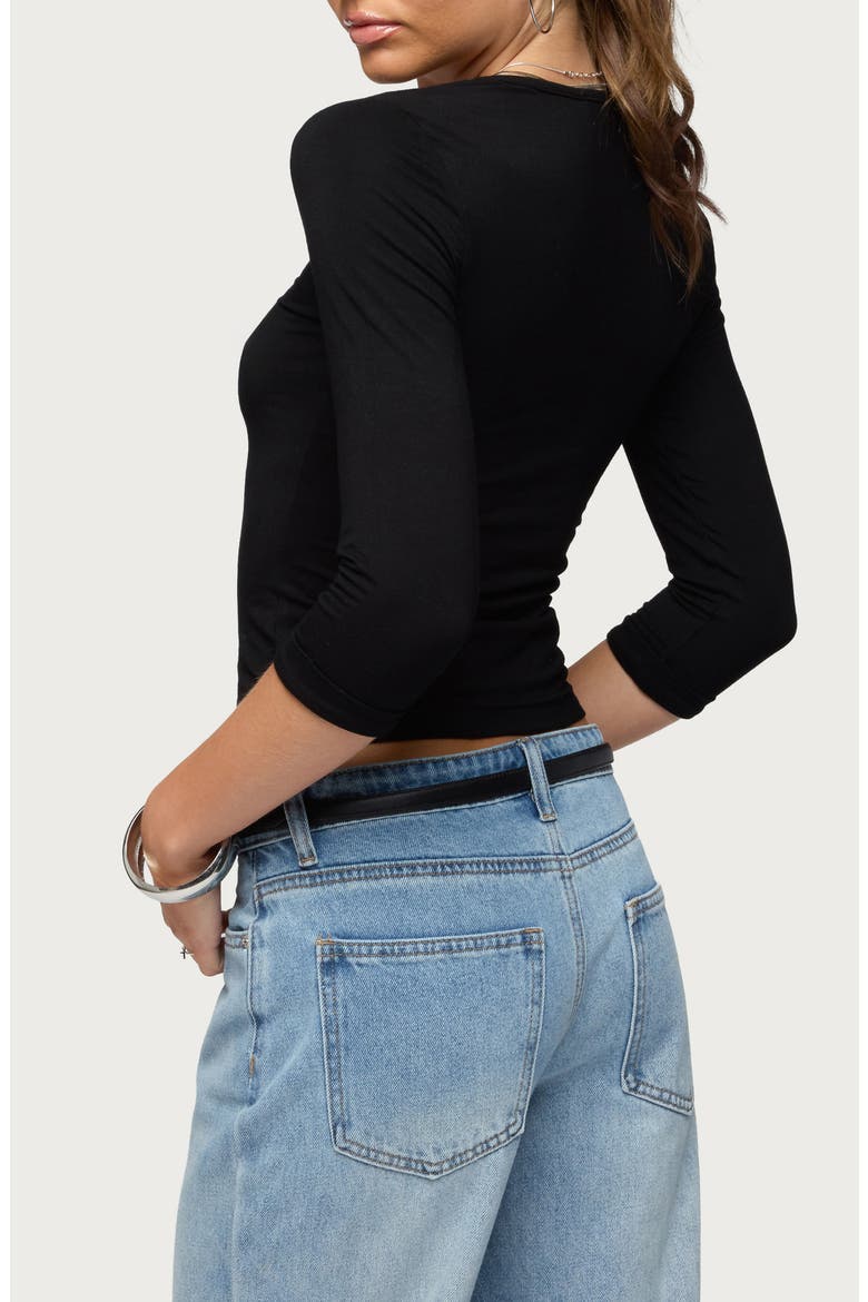 Jamila Three-Quarter Sleeve Jersey Crop Top, Alternate, color, BLACK