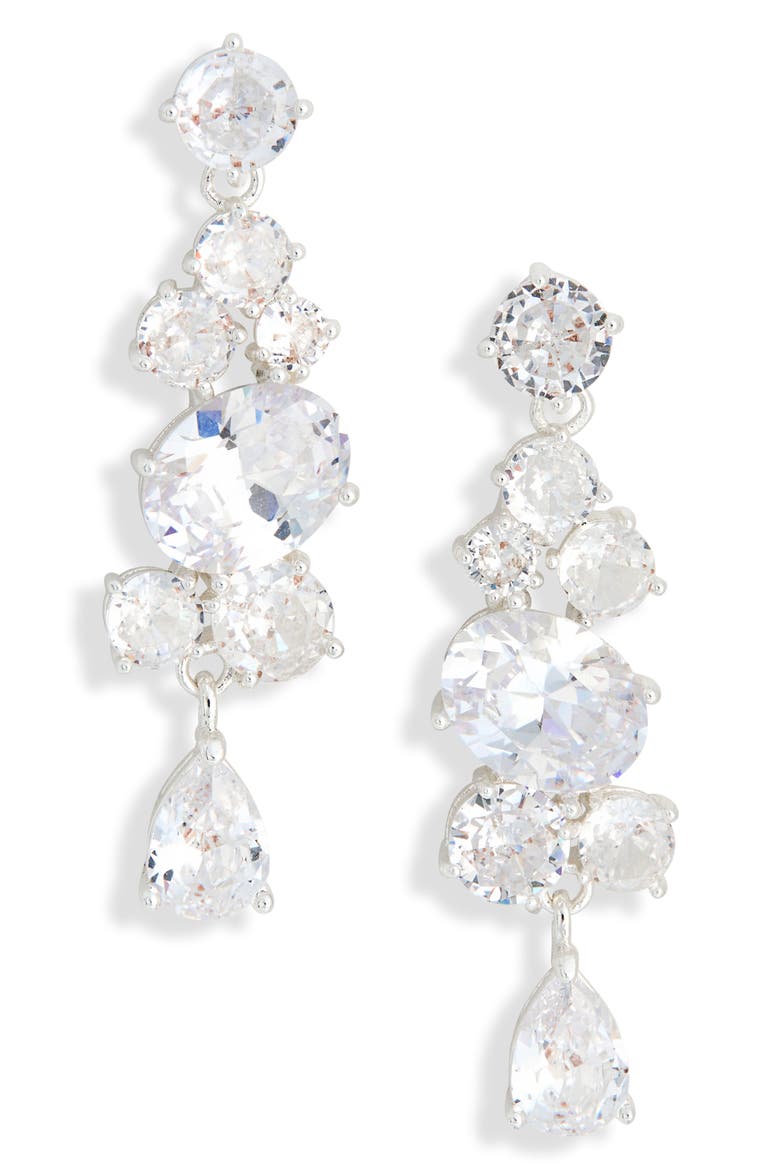 Mixed Cubic Zirconia Drop Earrings, Main, color, CLEAR- SILVER