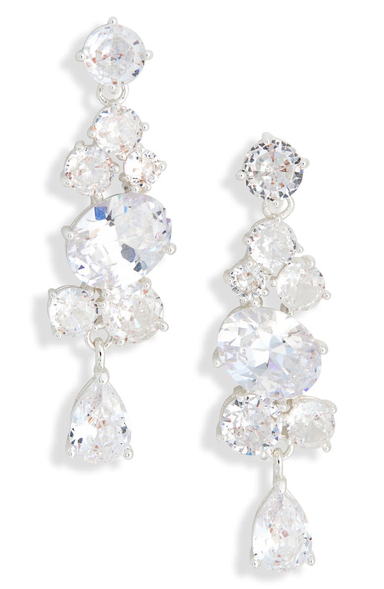 NORDSTROM RACK Mixed Cubic Zirconia Drop Earrings, Main, color, Clear- Silver