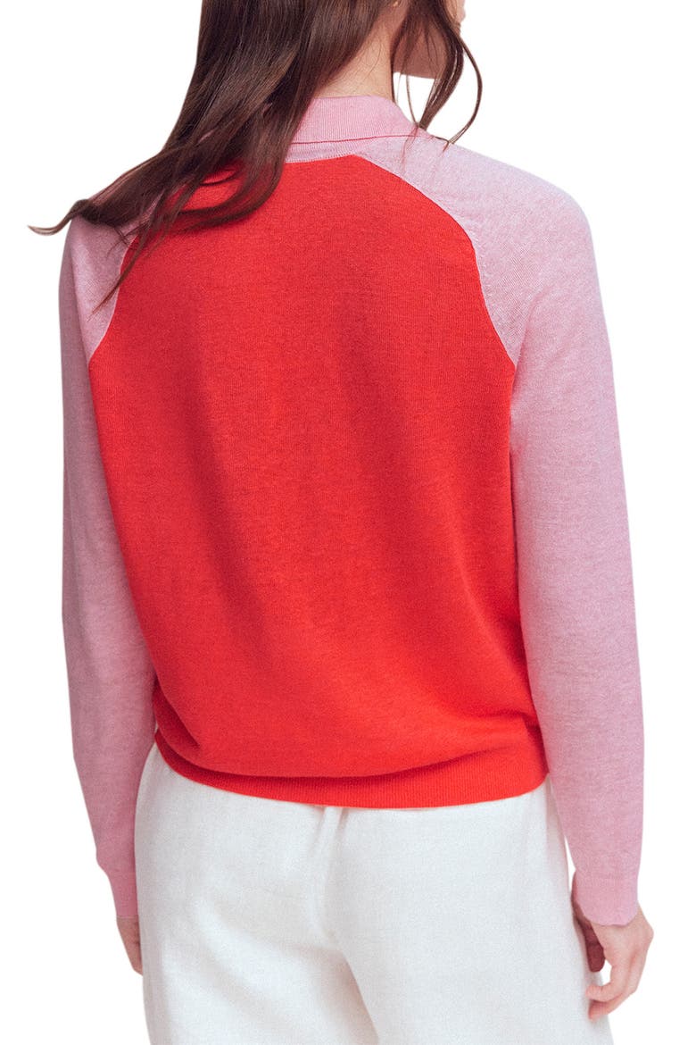Agnes Colorblock Johnny Collar Sweater, Alternate, color, SUNKISSED CORAL/ ORCHID SMOKE