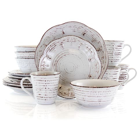 Rustic Birch 16 Piece Stoneware Round Dinnerware Set