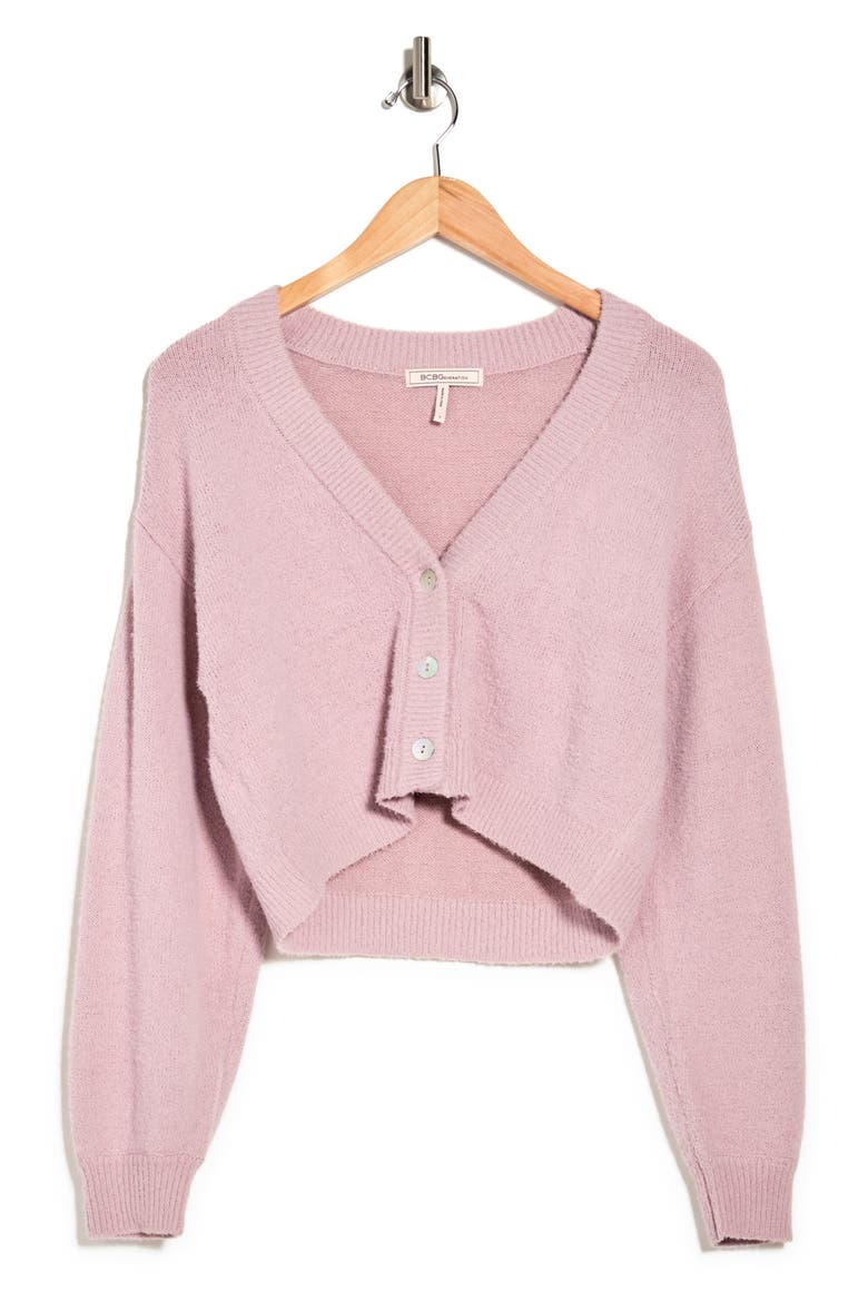 Sweater Fuzzy Cropped Cardigan, Alternate, color, ENGLISH ROSE