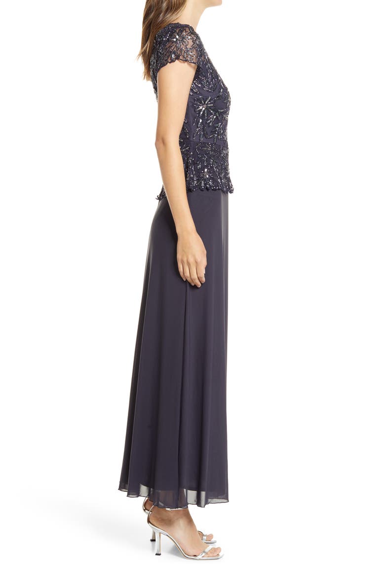 Beaded Mesh Mock Two-Piece Gown, Alternate, color, SLATE